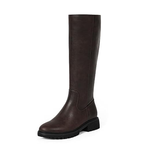 VIUGJNEX Knee High Boots for Women Round Toe Women's Fashion Tall Riding Boots Chunky Platform Long Flat Boot with Side Zipper Low Heel Block Fall Boot - Image 1