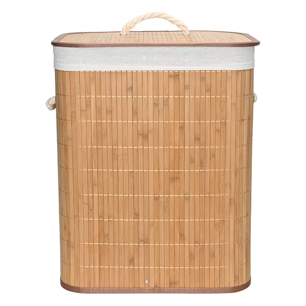 Mimo Style Cesto de Bambu Claro com Tampa para Roupas Sujas. Ideal para Lavanderia, Área de Serviço, Banheiro e Quarto. Forro Removível com Aro de Aço para Fixação, Dobrável, Alça de Corda Macia, Bege thumbnail 3