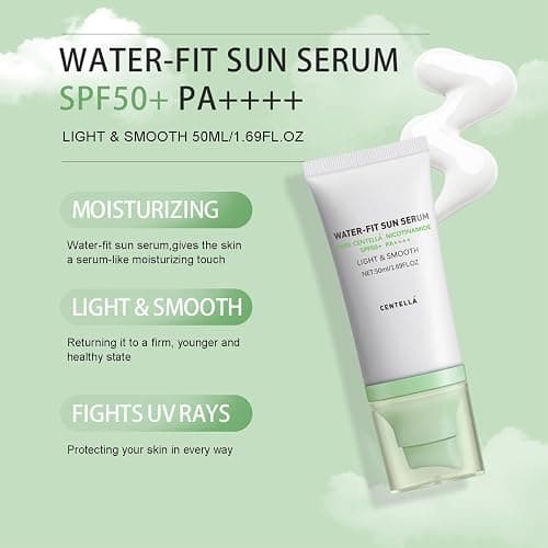 ISHERBIN 𝐶𝑒𝑛𝑡𝑒𝑙𝑙á Sunscreen SPF 50, Hyalu Cica Water-Fit Sun Serum, Face Sun Screen Long-Lasting Protection, Cen-tella Madagascar Sunscreen, NO White Cast - Dry Oily Korean Skincare (Green 2) thumbnail 2