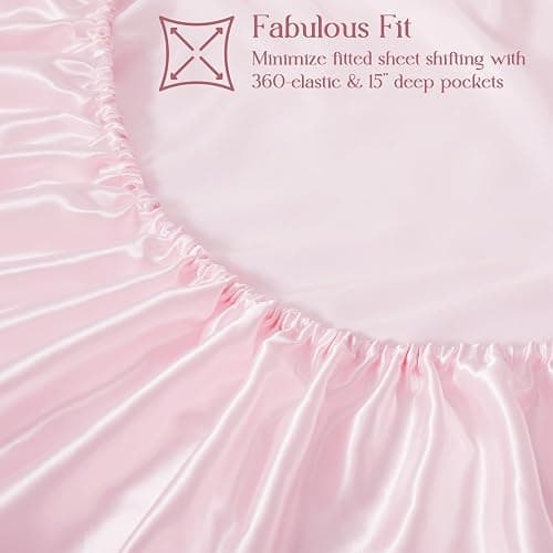 Homiest 2-Pieces Ruffle Pillow Case & Satin Fitted Sheet Set, Blush Pink Twin Satin Sheets with Ruffled Pillow Shams, 15 Inch Deep Pocket, Cute & Coquette Silk-Like Bed Set for Decorating Bedroom thumbnail 7