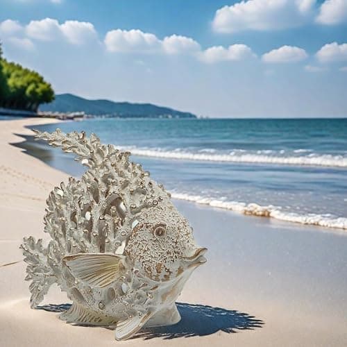 VVGIFTS Beach Coastal Decor Coral Reef Angelfish Home Office Desk Decor Sculpture Statue for Tabletop Shelf Bathroom Decoration Ornament Gift (White) thumbnail 6