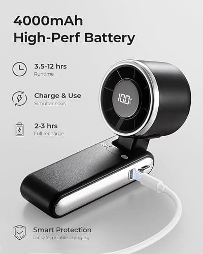 Bearwind Portable Handheld Turbo Fan - 5 Gear High Speed 4000mAh Rechargeable Mini Personal Hand Fan Blow Cold Air, Battery Operated Travel Essentials, Beach Vacation, Gifts for Women, Men (Black) thumbnail 5