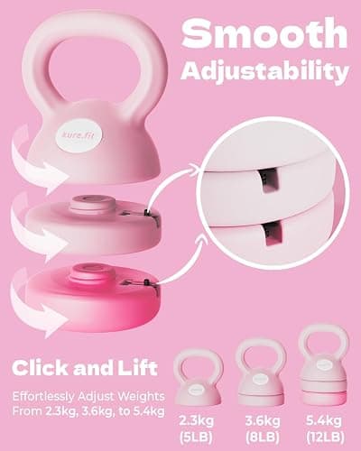 kure.fit Adjustable Kettlebell | 5 lb - 12 lb | Kettlebell Weights Set for Home Gym | Full-Body Workouts, Strength Training, Weight Loss | Fabric Booty Band | Beginners & Women thumbnail 8