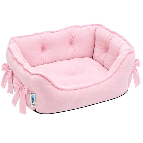 Pink Dog Bed for Small Breeds Breathable Princess Bowknot Puppy Cat Cushion | Soft Short Plush Cover PP Cotton Filling Moisture-Resistant Nonslip Oxford Base Lightweight Sofa Ideal Kittens Naps Lounging thumbnail 12