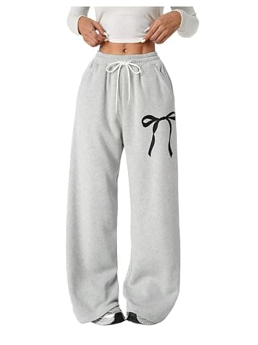 Verdusa Girl's Bow Baggy Sweatpants Wide Leg Athletic Pants with Pockets - Image 1
