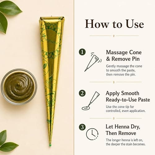 Plantovika Henna Cones Made from 100% Natural Leaves | Fresh Ready-to-Use Pre-Filled Paste, Henna Tube | Dark Reddish Brown | No Additives | Long Lasting Color | Pack of 3 thumbnail 4