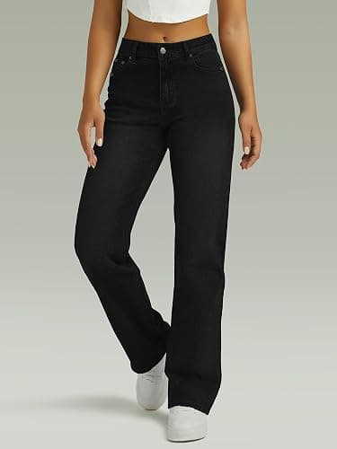 FUNUCA Straight Leg Jeans for Women,High Waisted Wide Leg Loose Microelastic Boyfriend Denim Pants thumbnail 5