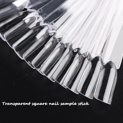 150Pcs Clear Swatch Sticks With Ring - Oval Square Stiletto Tips for Display Samples, Gel Polish Palette Color Chart, Manicure Practicing Tools, Nail Salon Supplies (Square) thumbnail 2
