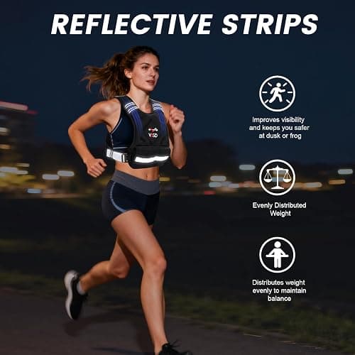 VBSD Adjustable Weighted Vest for Women Men 4-10lb/11-20lb/20-32lb Vest with 6 Ironsand Weights Body Weight Vest with Reflective Strip for Running Walking Strength Training Workouts thumbnail 3