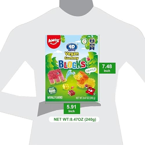 AMOS 4D Vegan Gummy Blocks Candy – Assorted Fruit Flavors, Made with Real Juice, Fun-to-Build Edible Blocks, Fat-Free, (8.47 oz Pack of 1) thumbnail 5