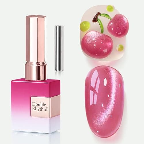 Double Rhythm 0.5 OZ Cat Eye Gel Polish with Magnet 15ML Holographic Glitter Shimmer Translucent Jelly Color Magnetic Nail Polish Salon DIY at Home (Peach Purple-MC1208) - Image 1