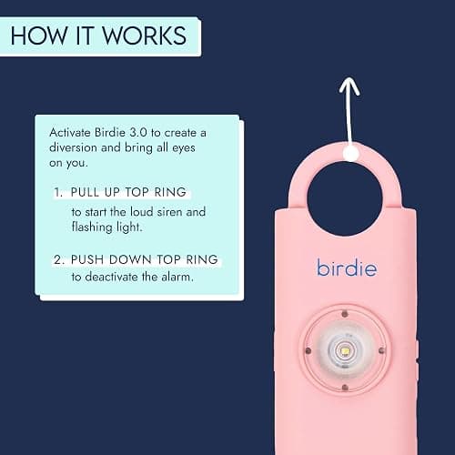 She's Birdie - The Original Personal Safety Alarm for Women by Women - Loud Siren, Strobe Light and Key Chain for Self Defense - Rechargeable with Power Switch and Flashlight (Blossom) thumbnail 3