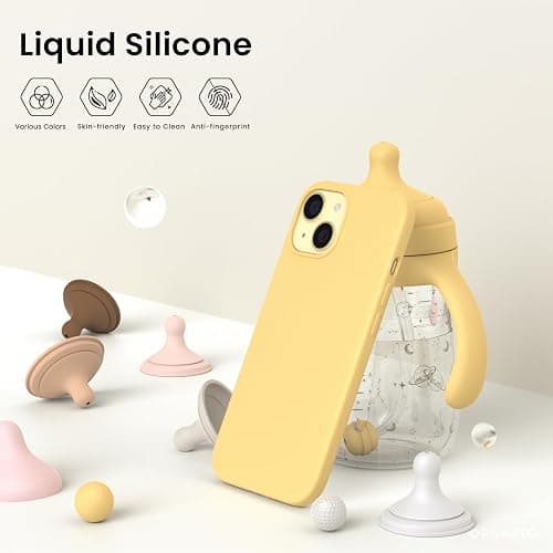 ORNARTO Compatible with iPhone 15 Case 6.1, Slim Liquid Silicone 3 Layers Full Covered Soft Gel Rubber Phone Case, Anti-Scratch Shockproof Protective Cover 6.1 Inch, Butter Yellow thumbnail 3