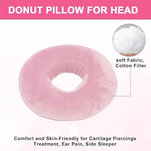 Piercing Pillow for Side Sleepers, Soft and Comfortable Donut Pillow, CNH Pillow Ear Pillows with Holes for Ear Pain, Piercing, Pain Relief Sleeping, Pressure Sore, Ear Pressure Relief (Light Pink) thumbnail 6