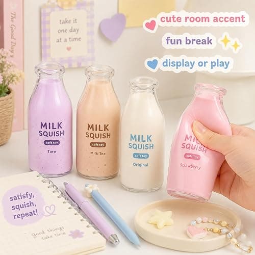 Milk Bottle Shaped Squishy Toy，Pink Milk | Soft elastic material thumbnail 7
