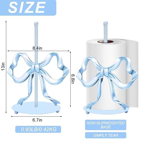 JarThenaAMCS Trendy Bow Paper Towel Holder Cute Blue Bow Knot Kitchen Decor Accessories Large Metal Towel Holder Stand for Coquette Home Party Bathroom Countertop thumbnail 3