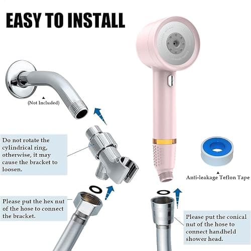 High Pressure Shower Head with Handheld, with Pause Switch 4 Spray Modes Water Saving Showerhead,Showerhead Set with Hose, Bracket and Cotton Filter, (pink) thumbnail 6