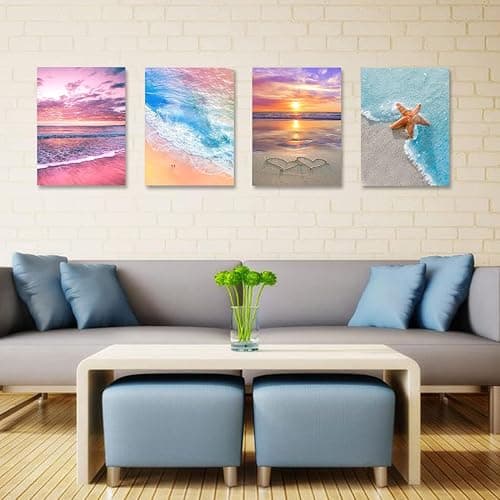 Muzagroo Art 4 Pack 5D Diamond Painting Kits for Adults DIY Drill Diamond Art Kits Arts and Crafts for Beginners Beach Diamond Dot Kits Gem Painting Wall Art for Living Room thumbnail 4