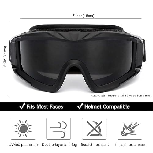 VEWOE Airsoft Tactical Goggles Anti-fog Military Glasses with 3Interchangable Lens, Safety-Goggles for Shooting Hunting - Black thumbnail 4