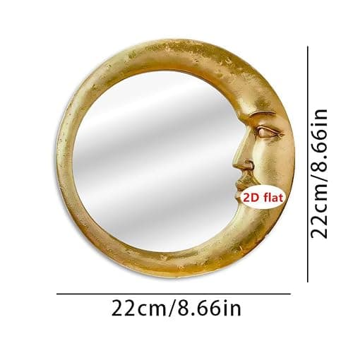 Vintage 90s Witch Moonseer Mirror, Gold Moon Mirror Scrying Wall Decor Lightweight Home Accessory for Dormitory Apartment Rental Den Kitchen Living Room thumbnail 5