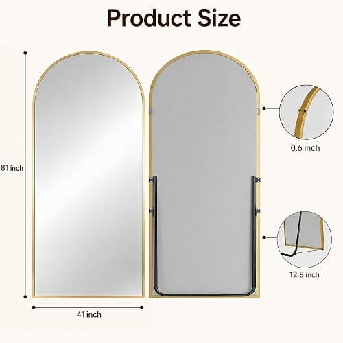 Antok Full Length Mirror, 81"x41" Floor Mirror with Stand, Gold, Arched | Shatter-Proof Glass, Floor Standing, Hanging, Leaning, HD Full Body Mirror with Aluminum Alloy Frame for Bedroom Livingroom thumbnail 2