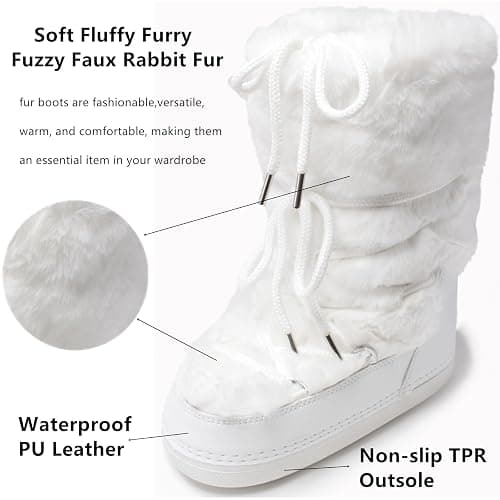 ZHENAIYISHENG Faux Fur Boots for Women - Fuzzy Fluffy Furry Water Resistant Snow Boots for Women - Anti-Slip with Cotton Sponge Lined and TPR Rubber Sole Black White Fur Boots thumbnail 4