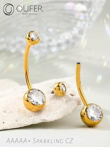 OUFER Gold Belly Button Rings, 316L Surgical Steel Belly Button Piercing, Internally Threaded Belly Rings, 14G Belly Piercing Jewelry, Long Belly Button Rings, Navel Rings for Women Men thumbnail 6