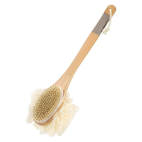 DEBETOOL Shower Loofah with Handle - Wooden Long Handle Shower Body Brush with Loofah for Exfoliating, Natural Loofah Back Scrubber for Women and Men - Image 1