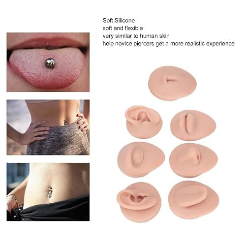 Soft Silicone Body Piercing Practice Model,Simulation Flexible Mannequin Teaching Tool Reusable Ear Model Soft Ear Eye Nose Mouth Tongue Belly Button Model for Practicing Suture (Middle Skin Color) thumbnail 4
