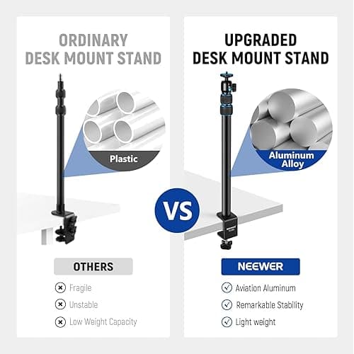 NEEWER Camera Table Mount with Ball Head, 17-40 Inch Adjustable Table Light Tripod with 1/4 Inch Screw and C Clamp for DSLR Camera, Ring Light, Live Stream, Vlog, Maxi Load: 3 kg, TL283 (Blue) - TL283/Blue thumbnail 6