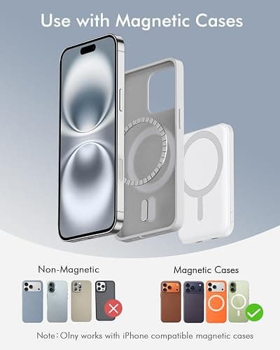 podoru for Magsafe Battery Pack, 5000mAh Magnetic Power Bank with Type-C Cable 20W PD Fast Charging Lighting Input Wireless Portable Charger for iPhone 17/16/15/14/13/12/ All Series-Snow White thumbnail 2