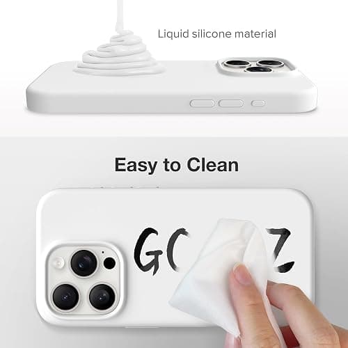 GONEZ for iPhone 15 Pro Max Case Silicone, Compatible with Magsafe, Camera Protector + Screen Protector, Soft Anti-Scratch Microfiber Lining, Liquid Silicone Shockproof Phone Cover, White thumbnail 3