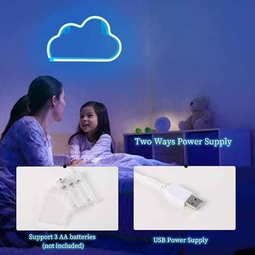 Cloud Neon Sign Blue Cloud Light Sign for Wall Decor,Battery or USB Powered Clouds Shaped LED Sign Decoration Lights for Bedroom Aesthetic Teen Girl Kid Room Christmas Birthday Wedding Party thumbnail 7