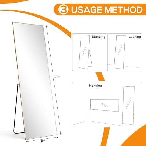 Aidoly Mirror Full Length, Upgraded Body Wall Mirrors with Shatter-Proof Glass, Floor Standing, Hanging or Leaning, Tall Mirror with Stand Aluminum Alloy Frame for Bedroom Cloakroom thumbnail 7