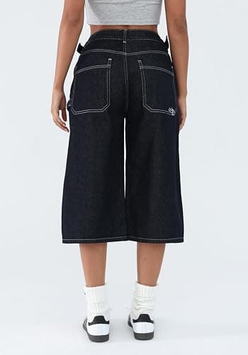 EMMIOL Womens Jorts Denim Shorts Y2k Vintage Baggy Mid Rise Bermuda Jeans Summer Knee Length Jort Short Pants thumbnail 3