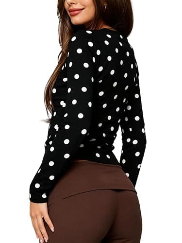 Seyumixi Polka Dot Top for Women Y2k Long Sleeve Crew Neck Shirt thumbnail 3