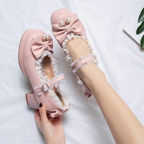 LUXMAX Women Kawaii Mid Block Heel Mary Jane Rockabilly Pumps with Bow Platform Chunky Heel Cute Sweet Shoes - 5 - Pink1 thumbnail 7