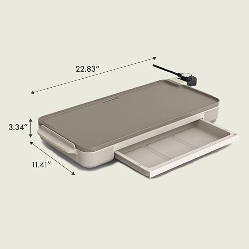 bella 10" x 20" Electric Griddle with Warming Tray, EverGood™ Ceramic Nonstick Coating & Removable Temperature Probe, Dishwasher-Safe Drip Tray & Cool Touch Handles, 1500 Watt, Oatmilk thumbnail 2