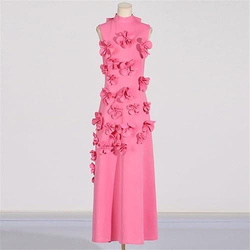 platlogy Women's Desinger 3D Flowers Summer Evening Party Dress Stand Collar Sleeveless Formal Maxi Dresses thumbnail 2