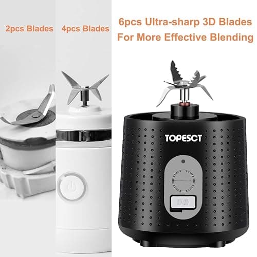 TOPESCT Portable Blender, Personal Mixer Fruit Rechargeable with USB, Mini Blender for Smoothie, Fruit Juice, Milk Shakes 380ml, Six 3D Blades for Great Mixing (Black) thumbnail 4