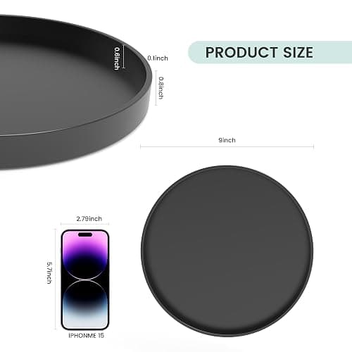 Blaucasa Bathroom Vanity Tray, 1 Pack 9" ABS Black Round Vanity Trays for Bathroom Counter, Dresser Decor Trays for Perfume, Candles, Keys, Kitchen Countertop Organizer, Decorative Tray Soap Holder thumbnail 3