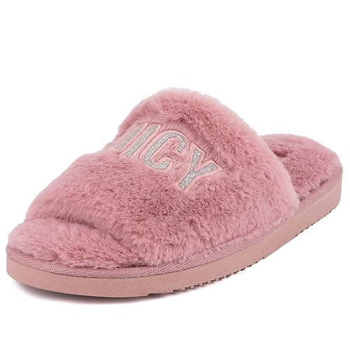 Juicy Couture Women's Faux Fur Slide Sandal Slippers, Open Toe, Comfortable Indoor Outdoor House Shoes - Image 1