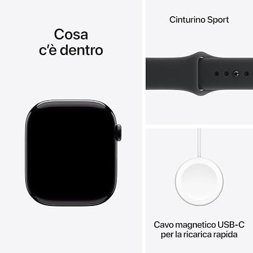 Apple Watch Series 11 GPS, Cassa 46 mm in alluminio Jet Black con Cinturino Sport nero - M/L thumbnail 6