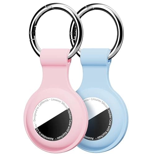Linsaner [2 Pack] Holder for AirTag 2nd Gen (2026) & 1st Gen, Silicone Case Keychain Key Ring, Protective Cover for Apple for Air Tags, GPS Finder Accessories, Pink/Grey Blue - Image 1