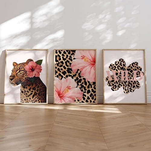 3 Tableau Leopard Chambre Affiche Decoration Murale Moderne Fleur Rose Citation Poster Mural Art Deco Impression sur Toile Chambre Salon Adulte Ado Fille Cadeau 30x40cm sans Cadre (BYCH101-30x40) thumbnail 5