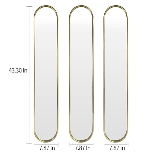 OUSHUAI Gold Tall Mirror,Narrow Capsule Long Mirrors with Metal Frame for Entryway,Hallway,Living Room 44"X8" (3pcs) thumbnail 2