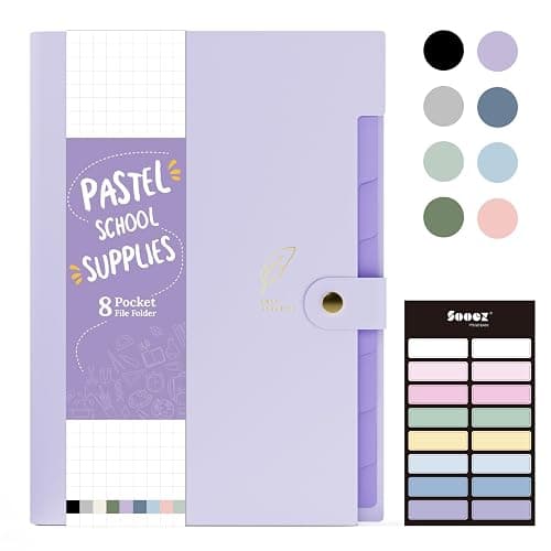 Sooez 8 Pocket Accordion File Organizer, Pastels Expanding File Folder | Aesthetic Folder for Document with Labels, Portable Receipt Paper Organizer for Office School Supplies, Letter Size Purple - Image 1