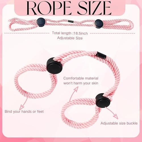 Rope Handcuffs Bracelets 2 Pcs Sex Restraints Ankle Cuffs BDSM Bondage Adjustable Handcuffs Anklets Sex Toys Cotton Ropes Wrist Cuffs Beginner Fetish Adult SM Game for Women (Pink) thumbnail 6