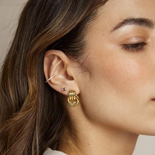 NIXMAX Chunky Gold Silver Earrings Knot Geometric Earrings for Women Dainty 14K Gold and Silver Plated Dangle Drop Earrings Fashion Trendy Jewelry Gifts thumbnail 3
