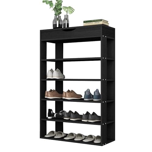 sogesfurniture 5-tier Wooden Shoes Rack Organizer with Storage Compartment, Free Standing Shoe Storage Shelf for Entryway, Living Room, Hallway, Doorway (29.5" Black) thumbnail 9